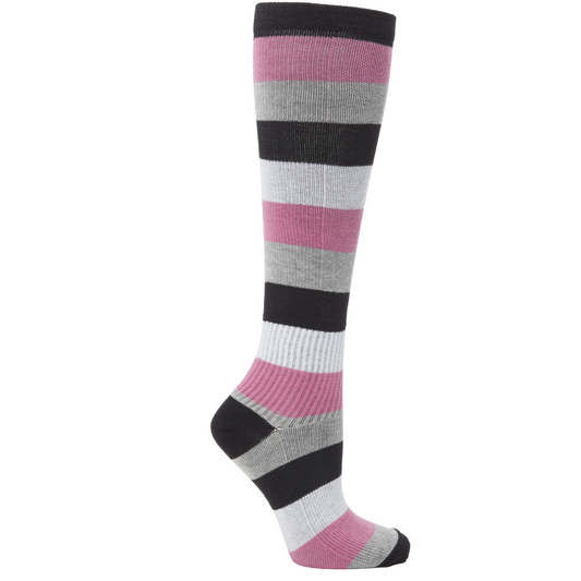 Stödstrumpa Rosa/grå rand